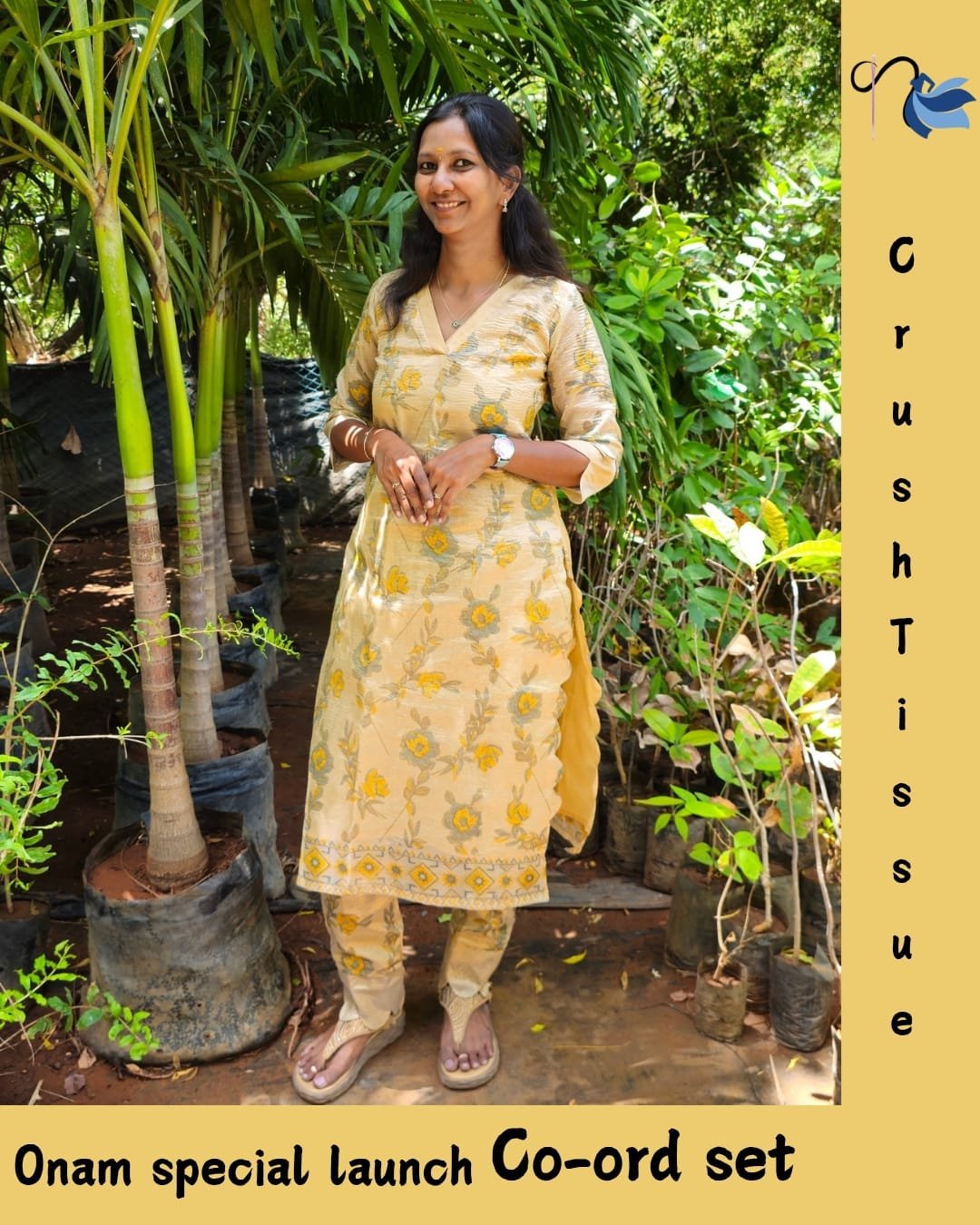 Crush Tissue Silk Kurti with Pant Coord Set